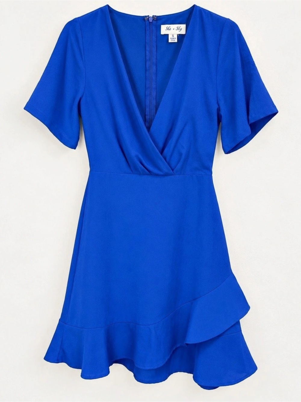 She + Sky Blue Wrap Mini Dress - small
